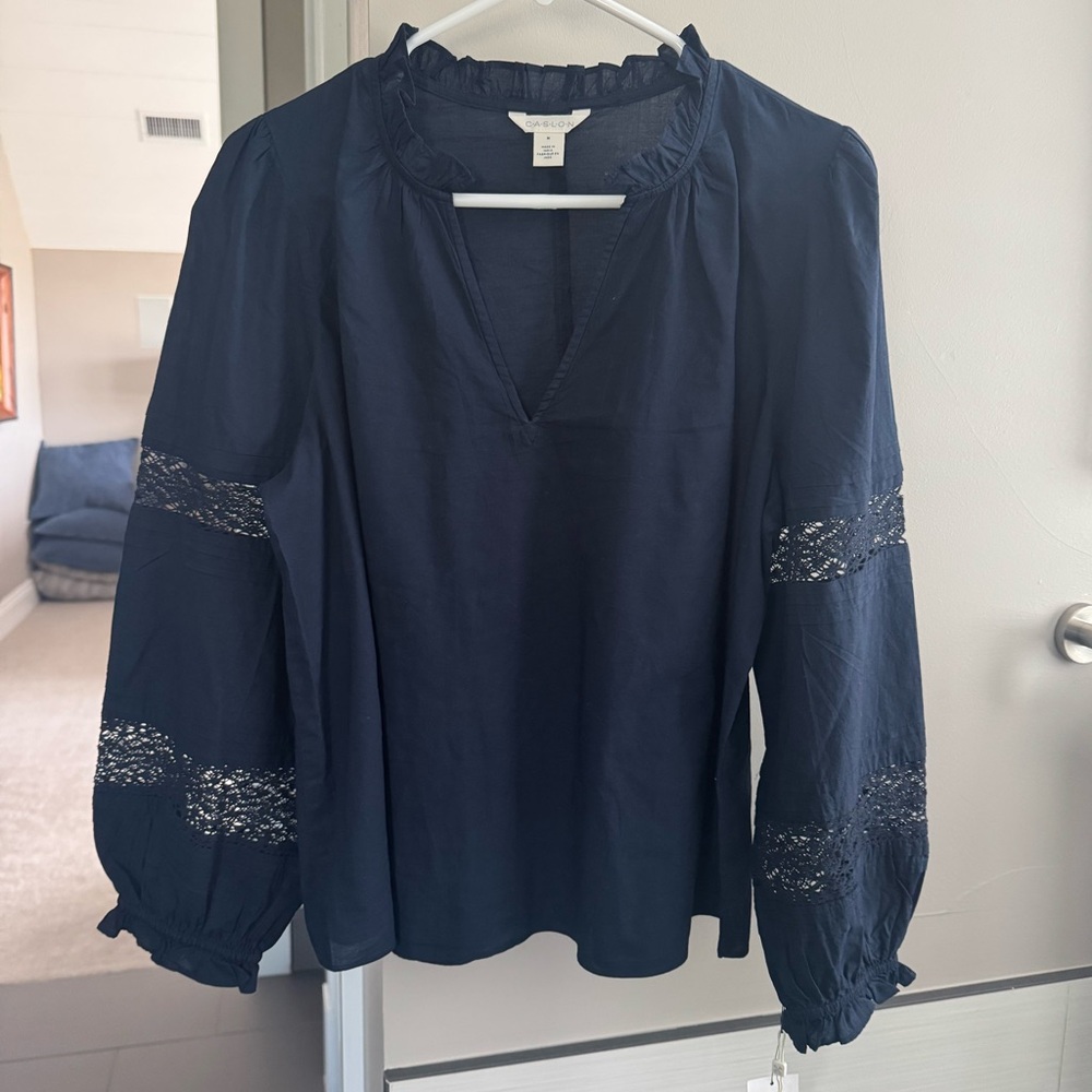 Caslon Midnight Blue Ruffle Blouse